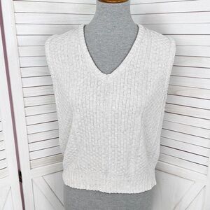 Vintage 90s New Attitude Basketweave Pullover Sweater Vest Cropped Beige Medium